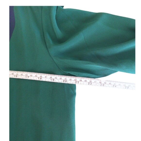 Fossil Rebecca Silk Shirt Dress M Green Colorblock Cinched Tie Waist Work - Picture 6 of 8